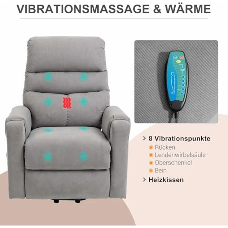 HOMCOM Massagesessel Aufstehsessel (Set, 1-St, Massagesessel), Massagesessel mit Aufstehhilfe, Dunkelgrau – Bild 6