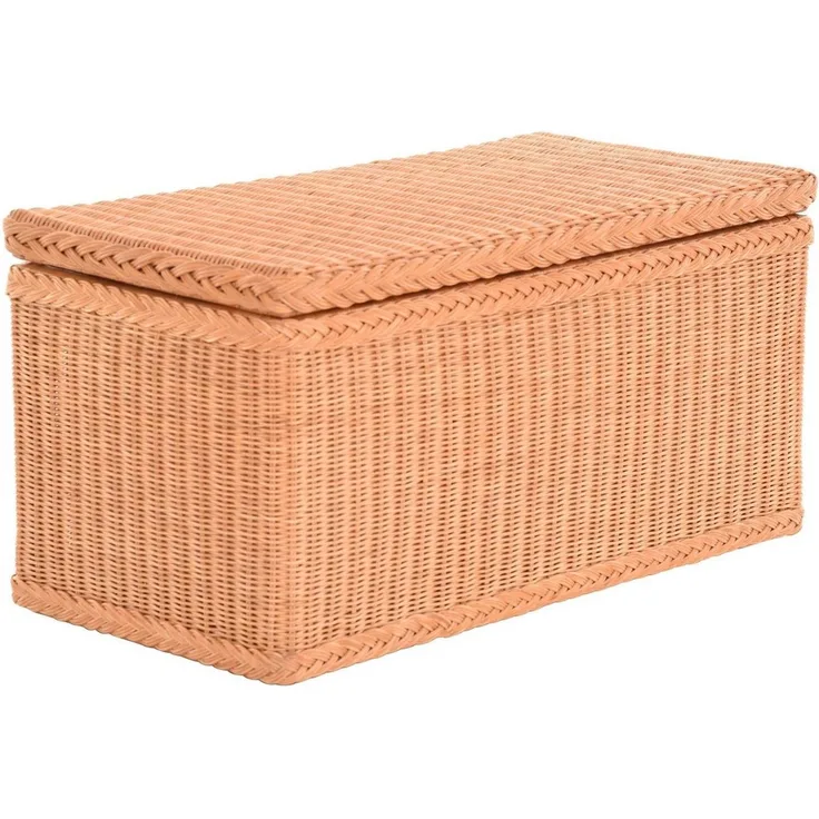 Krines Home Truhe Wäschetruhe mit Deckel Natur Rattan Truhe Aufbewahrung Rattantruhe (Wäschebox), mit herausnehmbarem Stoffinlett Truhenbank 80x40x40cm