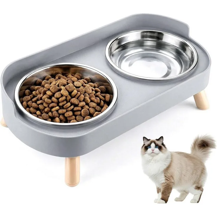 TUWENA Napf-Set Katzennapf Hundenapf Edelstahl Doppelnäpfe mit Ständer & Spritzschutz, Edelstahl, Nackenschonend, rutschfest, spülmaschinenfest, umkippsicher,hygienisch