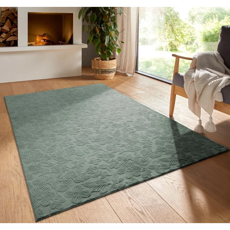TaraCarpet Teppich TaraCarpet Homestyle 375 Flora, rechteckig, Höhe: 10 mm, Blätteroptik hoch-tief weich waschbar grün 50x80 – Bild 1