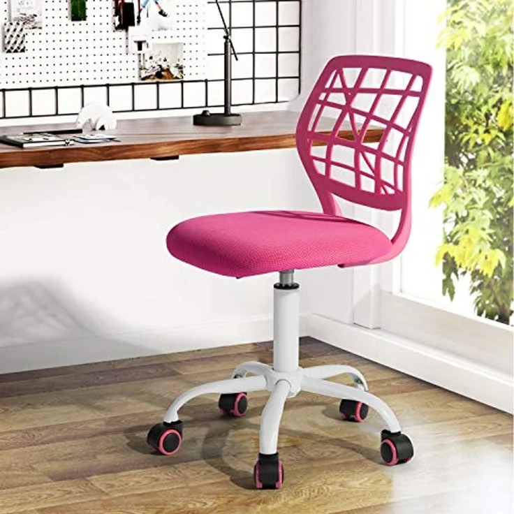 FurnitureR Compact Gaming Chair, Hollow PP Backrest, Adjustable Height, Ergonomic Swivel Sponge Seat, 5-Wheel Iron Base, for Teens & Kids Drawing, Gaming, Classroom, Deep Pink, 38,5 x 40 x 87 cm – Bild 6