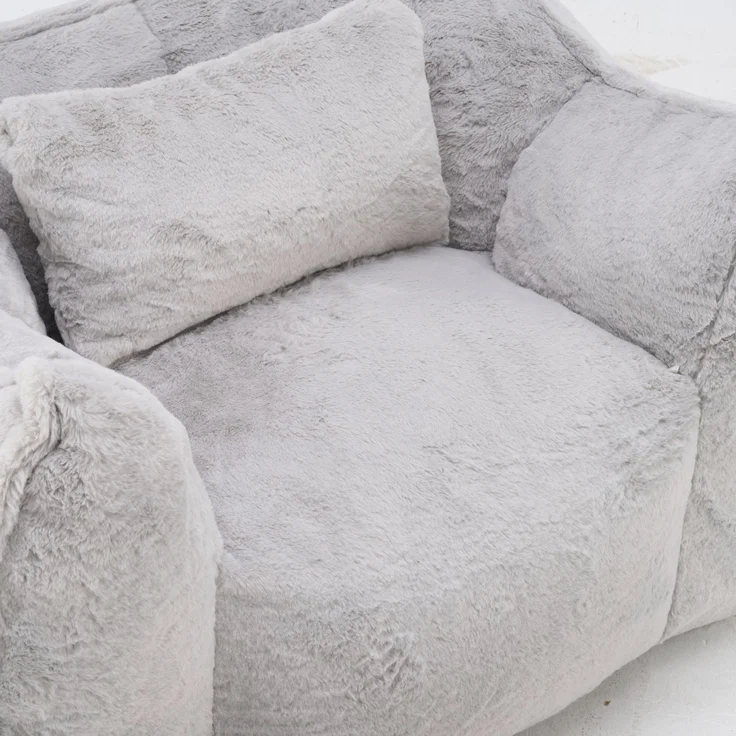 Riesiger Sitzsack mit Kissen, bequeme große Sitzsäcke für Erwachsene und Kinder, Kunstfell-Bodensofa für Wohnzimmer, Schlafzimmer und Wohnung, Grau – Herde – 123 x 97 x 73 cm – YOUDENOVA – Bild 10