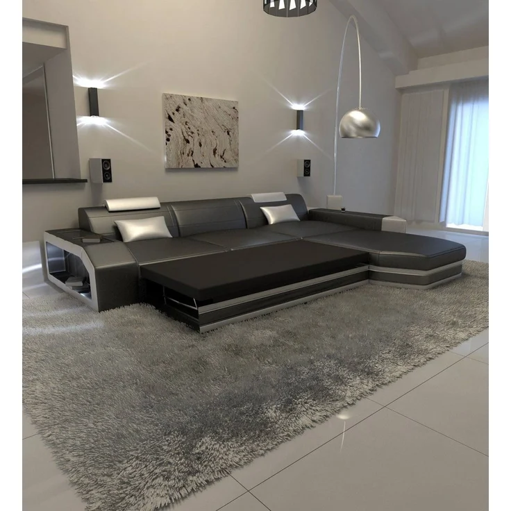 Ecksofa Prato L-Form in Leder - Büffelleder - grau-weiß - Rechts – Bild 6