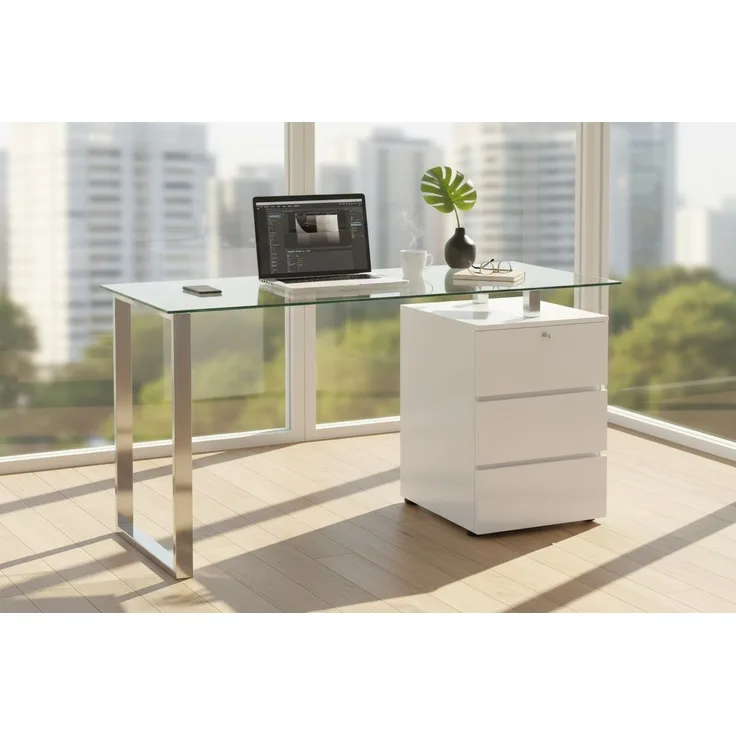 Schreibtisch >Cinty< in Weiß/Hochglanz aus Metall - 130x75x60cm (BxHxT)