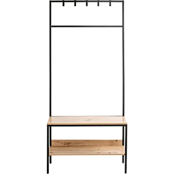 XXXL Garderobe, Schwarz und Eiche, Industrial-Design mit 5 Haken und Kleiderstange, 80x180x35 cm – Bild 2