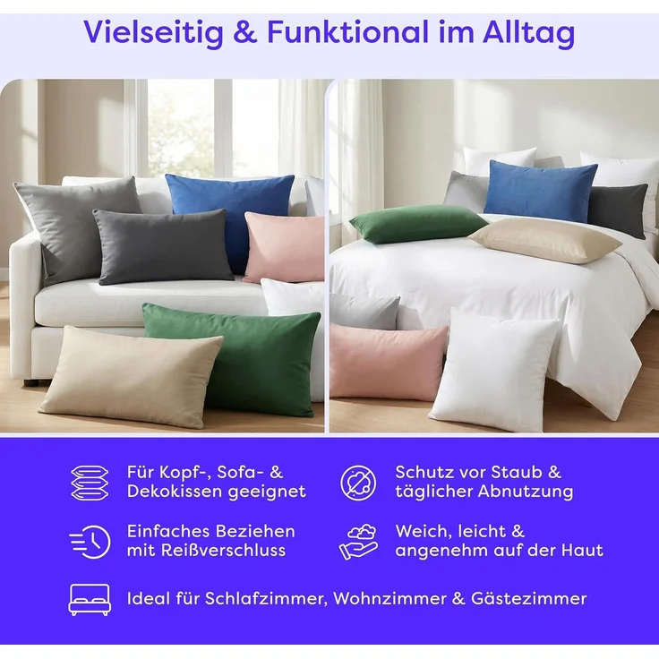 Wolkenfeld Kissenbezug Mikrofaser Kissenbezug - Allergiker Kopfkissenbezug - unfassbar weich, Größe 80x80, 40x80 und 70x90 cm I versteckter Reißverschluss – Bild 5