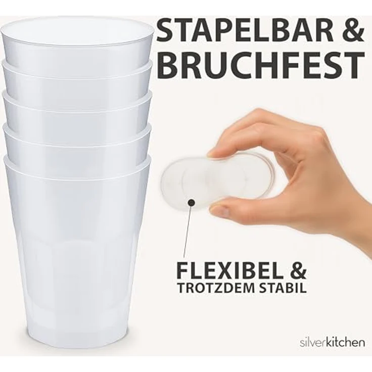 Silverkitchen 100x Cocktail Plastikbecher 0,3 L – Stapelbare Mehrweg Partybecher - Spülmaschinenfeste Hartplastik Becher für Events, Partys & Gastro – Bild 5