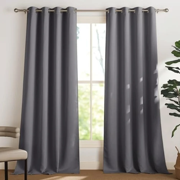 PONY DANCE Thermovorhang Kälteschutz Winter Graue Blickdichte Vorhänge Wärmeisolierend Ösenvorhang 2er Set H 245 x B 140 cm Verdunkelnde Gardinen Wohnzimmer Verdunkelungsvorhang Ösen – Bild 1