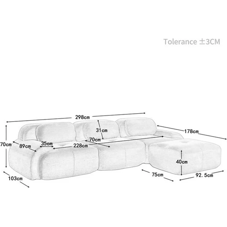 Odikalo 3-Sitzer modular kombinierbar Polstersofa Chaiselongue, Modulares Ecksofa ohne Montage, ergonomisch und haustierfreundlich, aus Cordstoff mit extra-breiten Armlehnen, 32D hochelastische Polsterung für Wohnzimmer und Schlafzimmer – Bild 4