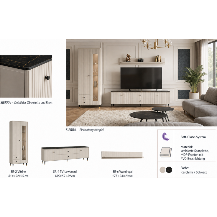 SIERRA Wohnwand Set A 3-teilig, Cashmere/Marmoroptik – Bild 5