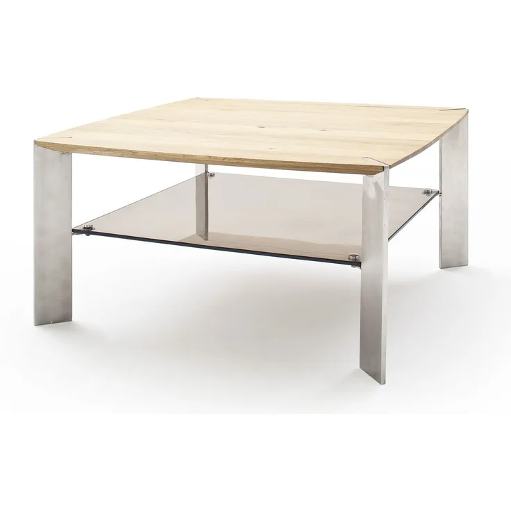 Couchtisch >NELIA< Glasablage, Eiche, Massivholz - 80x41x80cm (BxHxT)