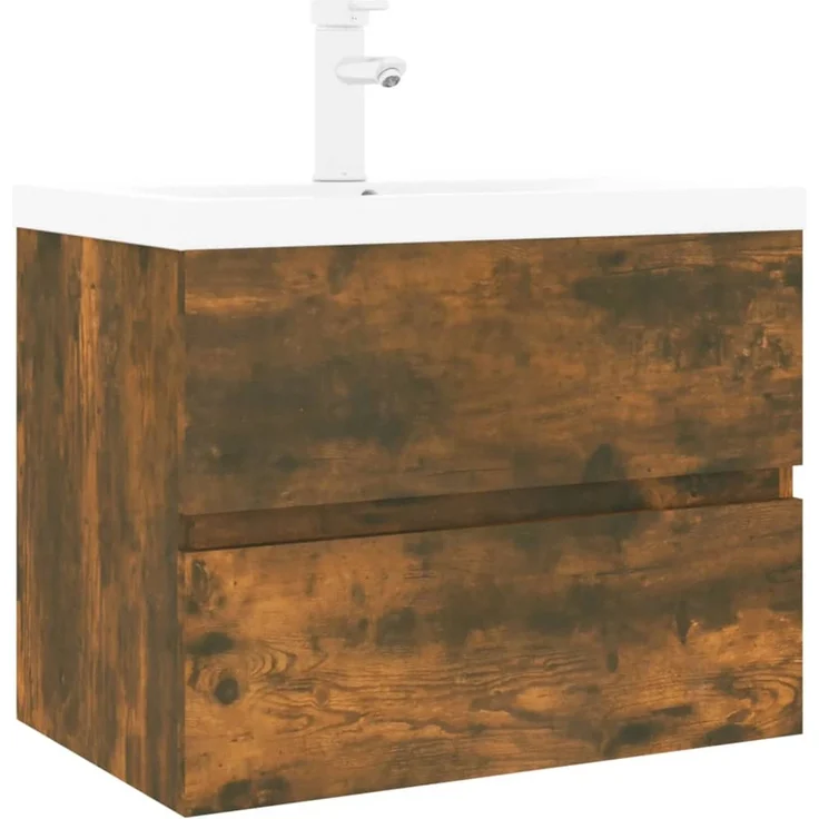 Waschbeckenschrank, Badschrank mit Einbaubecken Räuchereiche Holzwerkstoff de7442 – Bild 1