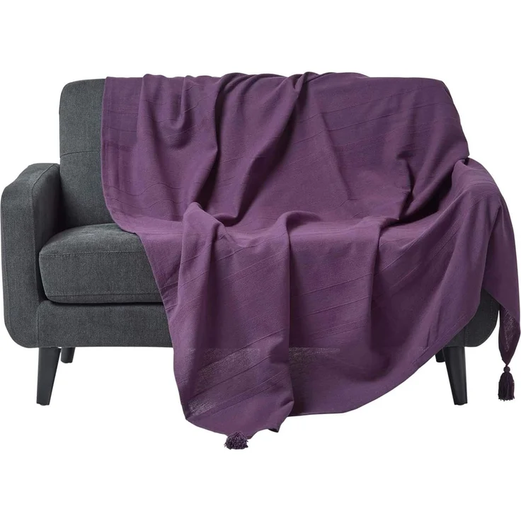 Plaid Tagesdecke Rajput, 100% Baumwolle, lila, 225 x 255 cm, Homescapes