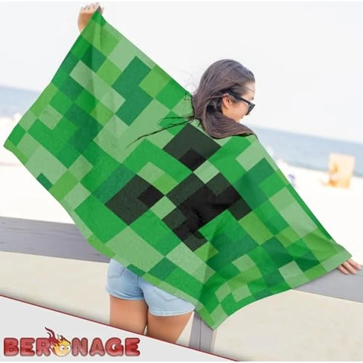 BERONAGE Strandtuch Minecraft Badetuch Creeper 75x150 cm, (1-St), Frottee in Velours-Qualität – Bild 4