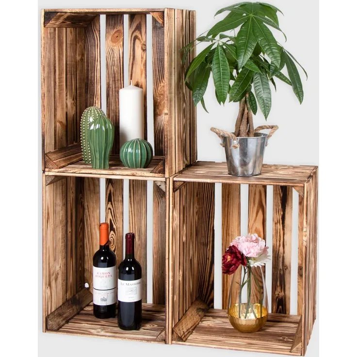 LAUBLUST Vintage Holzkisten 3er Set Geflammt - ca. 50 x 40 x 30 cm | Weinkisten & Obstkisten | Deko- & Möbelkisten