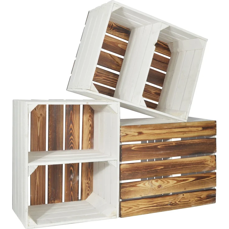 CHICCIE 2 Set Holzkiste Grete Weiß Geflammt - Kurzes Regal Obstkiste Dekokiste Weinkiste – Bild 6