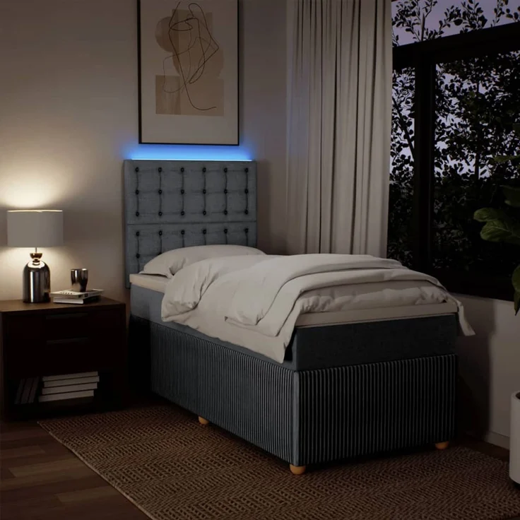 vidaXL Boxspringbett mit Matratze Hellgrau 80x200 cm Stoff 3294197 – Bild 4