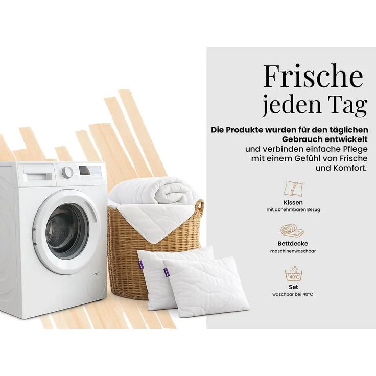NATENA 3-teiliges Bettdecken-Set 160 x 200 cm inkl. 2 Kissen 40 x 80, Ganzjahresbettdecke, Hypoallergen & Waschbar, Atmungsaktiv & Weich – Bild 5