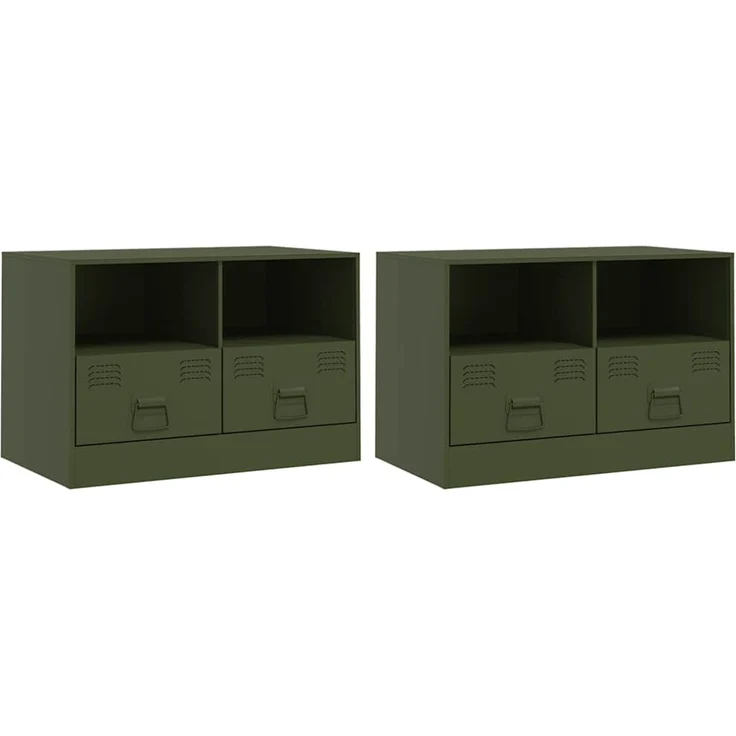2 pcs TV-Schrank, Lowboard Olivgrün 67x39x44 cm Stahl – Bild 2
