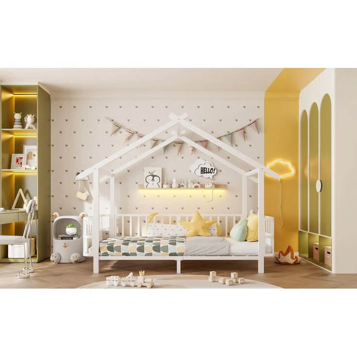 ZUBALIYA Kinderbett 90 × 200 cm, Metall, Schutzgitter, Weiß – Bild 14
