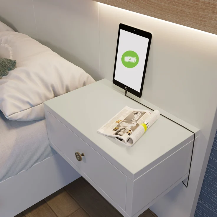 EINHOM Doppelbett Bettanlage mit 2 LED Nachtkommoden & USB C Steckdose 140 x 200 cm Holzbett Inkl 2 Nachttischen Schlafzimmer Komplett--205 x 244 cm × 90,5 cm (l/B/H) Set in Eiche Sonoma/Weiß, (Ohne Matratze) – Bild 4