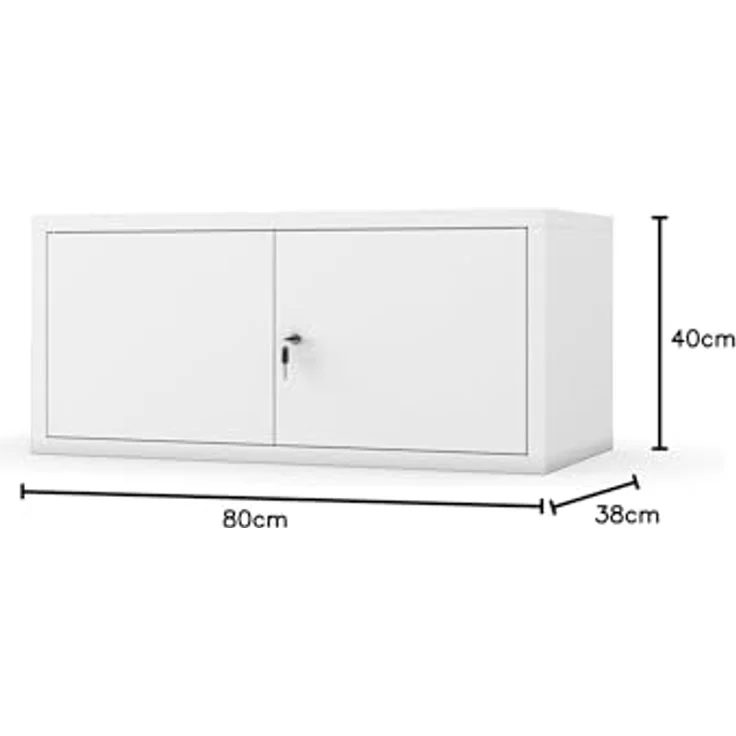 Jan Nowak Aktenschrankaufsatz C01L Aufsatz für Aktenschrank Büroschrank Metall Pulverbeschichtung Flügeltüren 38 x 80 x 40 cm (Weiß) – Bild 3