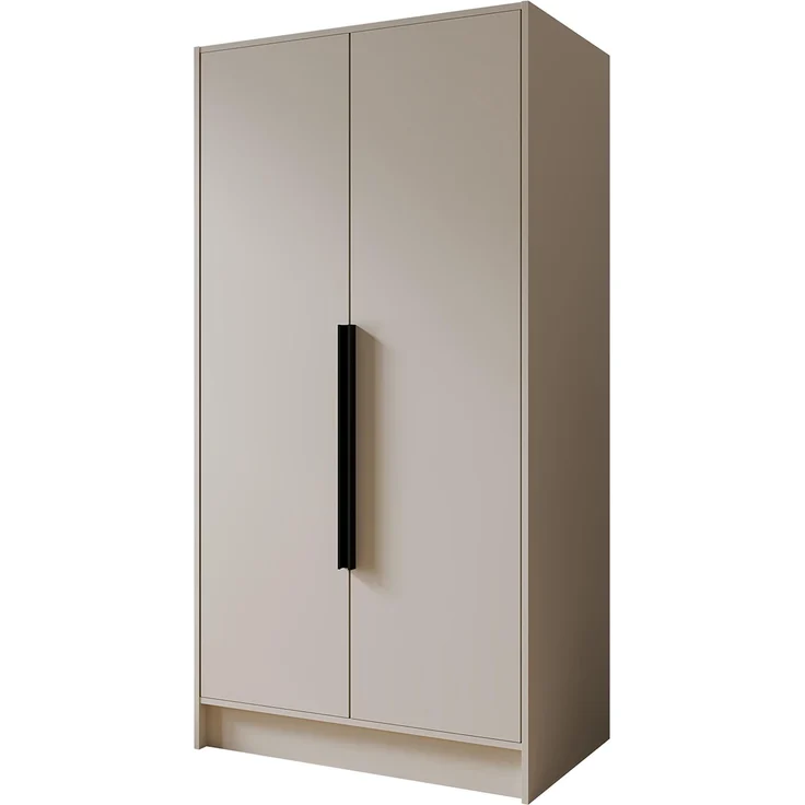 MEBLINI Kleiderschrank PORTINA 100cm - Kaschmir - mit schwarzen Griffen - Drehtürenschrank ohne Spiegel - Kleiderstangen und Regalböden – Bild 1