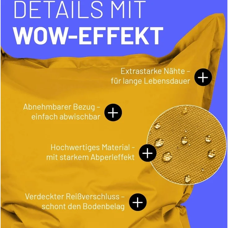 Lumaland Sitzsack XXL Bean Bag Riesen-Sitzkissen 380L 140x180cm Special Edition, Wasserfester Indoor & Outdoor BeanBag mit EPS-Perlen – Bild 5