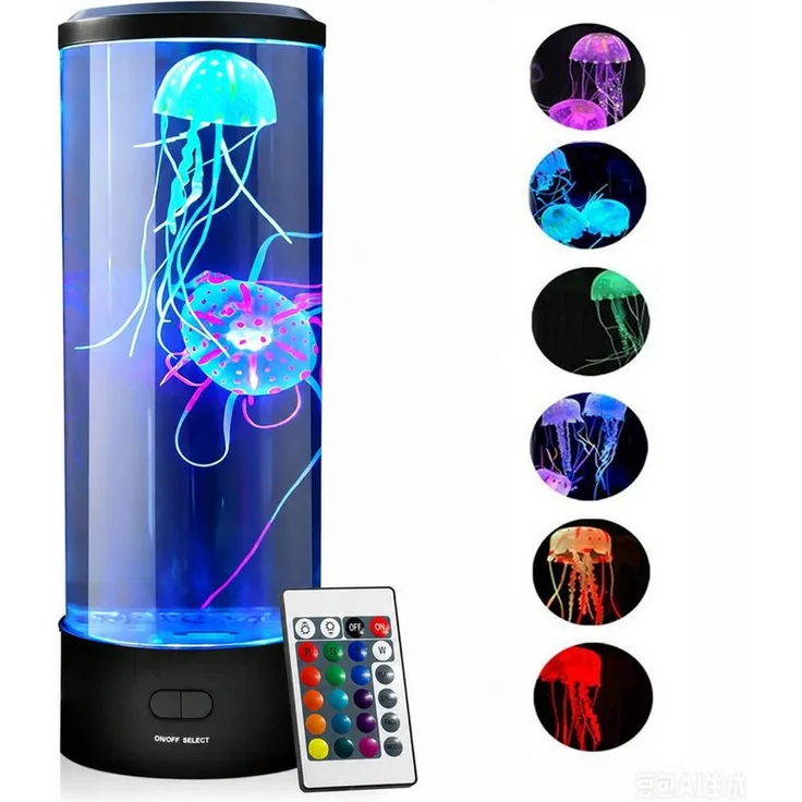 MOPUEA LED Nachtlicht LED Nachtlicht Quallen Lavalampe – Runde echte Quallen Aquarium Lampe, Farbwechsel, beruhigend, leise, dekorativ, entspannend