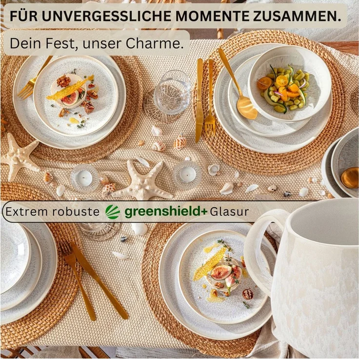 SÄNGER Geschirr-Set Korfu Geschirrset (12, 16, 24, 36 Teile) (8-tlg), 4 Personen, Steingut, Frühstücks Set, Creme, Handmade, Premium Collection – Bild 3