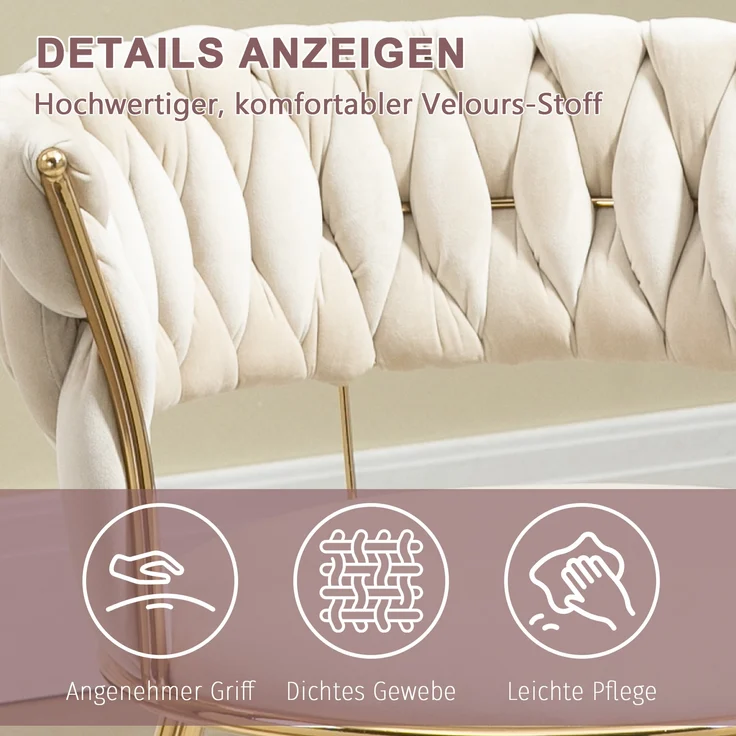 LVHOM Esszimmerstuhl Luxuriöse Samt-Stühle 2er mit Rückenlehne & Metallbeine, Goldene Stuhlbeine & Rahmen, Geflochtener Stil, mehrere Farboptionen, Polsterstuhl, 2 St – Bild 4