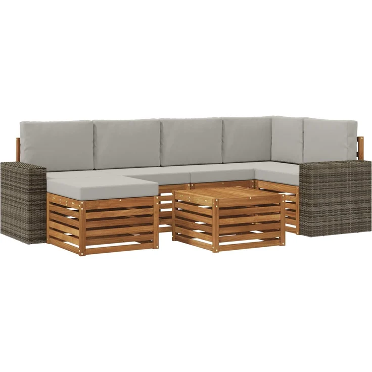 vidaXL Outdoor-Sofagarnitur 7 stk. 5-Sitzer Natur und Hellgrau 3384607 – Bild 2