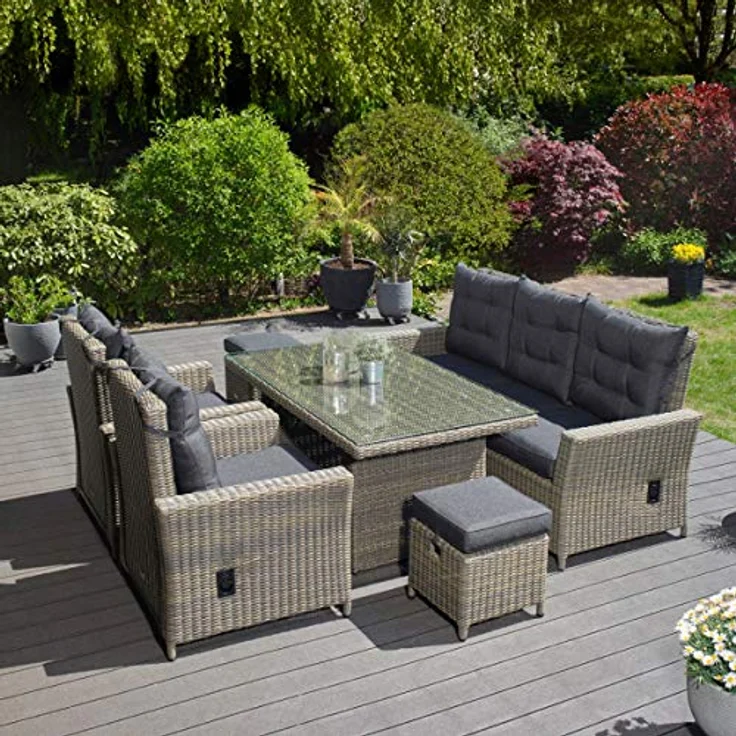 Asti Dininglounge, Polyrattan, braun, für 7 Personen – Bild 5