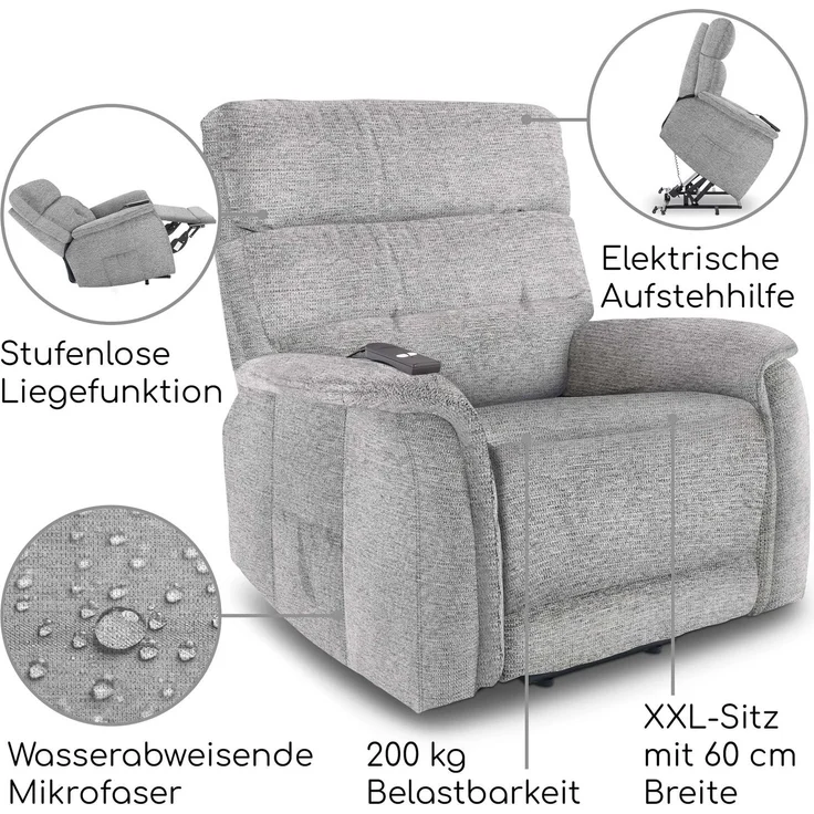 Raburg TV-Sessel XXL-Fernsehsessel, Aufstehhilfe & Liegefunktion, 200 kg, Samson, elektrisch mit Fernbedienung, 1× Motor – Bild 2