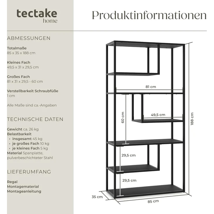 tectake Bücherregal Standregal, Einzelstück, Industrial Look – Bild 2