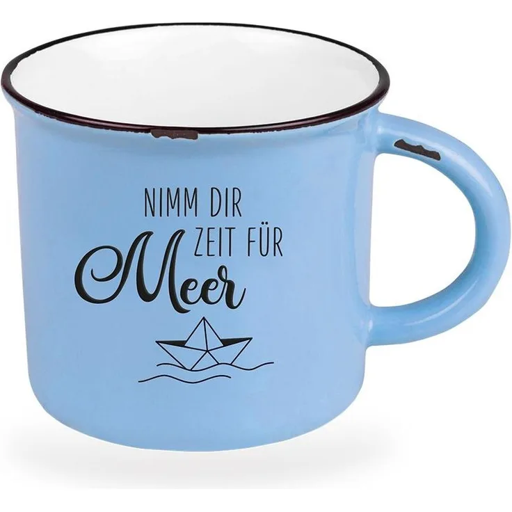Kaffeebecher 470ml Vintage Zeit für Meer Blau le-Look Kaffeetasse