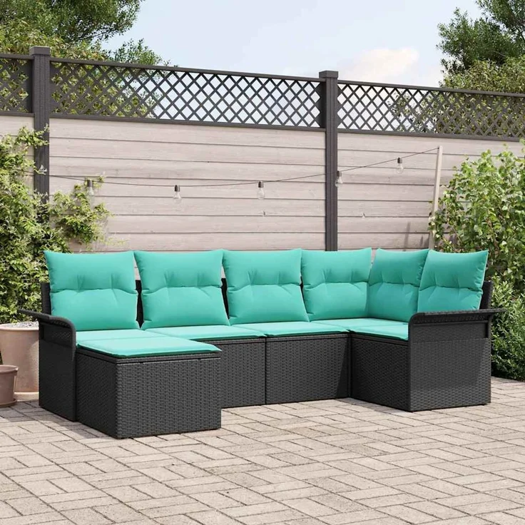 vidaXL Gartensofa-set mit Kissen 6 pcs Schwarz Poly-Rattan 3345436 – Bild 1