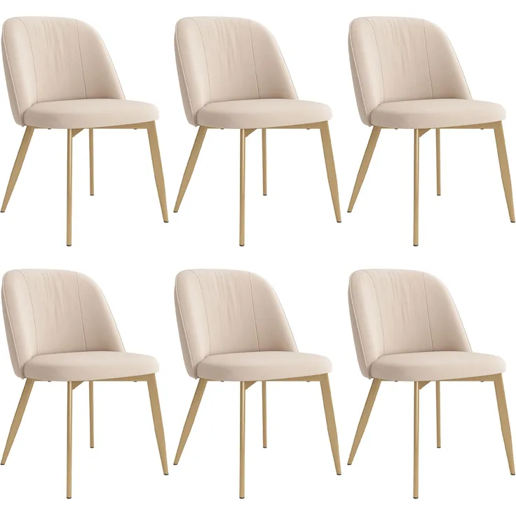 Merax Esszimmerstuhl Gestell aus goldfarbenen Metall, Bezug aus Samtstoff(Set, 6 St), 6er Set Polsterstühle Küchenstuhl Wohnzimmerstuhl Beige