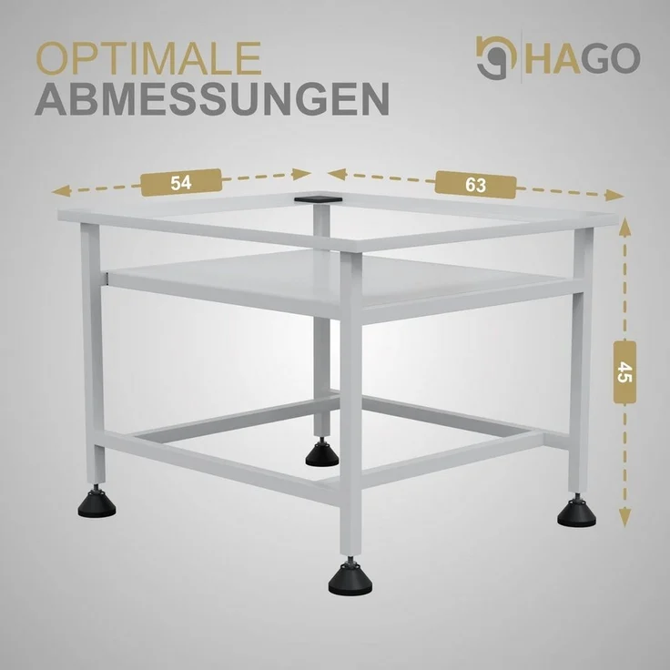 HAGO Waschmaschinenuntergestell Weiß 62x53,5x45cm Podest Auszug Stahl Ausziehbar Ablage Beladungshilfe, Erhöhung, Gummifüße, Auszug, Ablage, Rutschfest, Vibrationshemmend – Bild 3