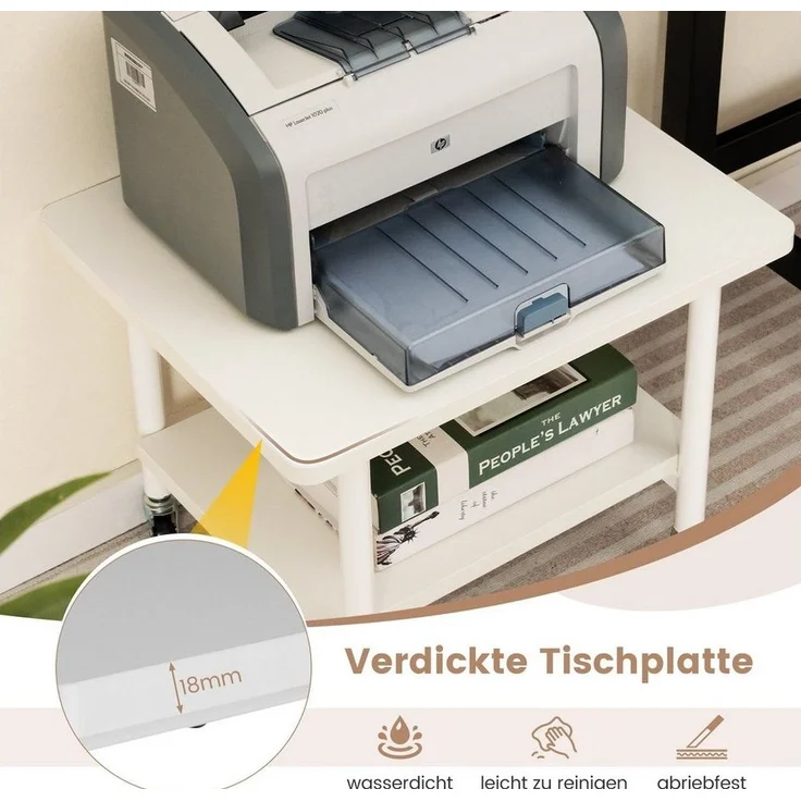 COSTWAY Druckertisch, mit 2 Ebenen & 4 Rollen, bis 35 kg, 49x40x38cm – Bild 3