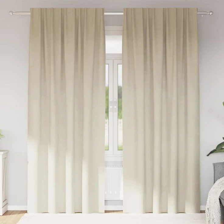 Verdunkelungsvorhänge 2 pcs | für Wohnzimmer & Schlafzimmer Creme 140 x 225 cm Samt – Bild 2