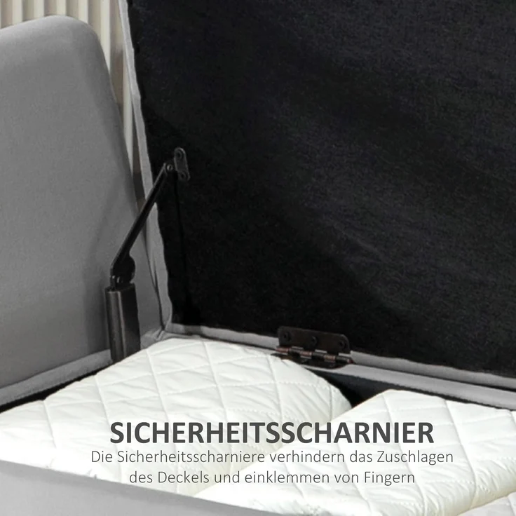 HOMCOM Sitzbank mit Stauraum Armlehnen, Samtartiges Polyester (Truhenbank, 1-St, Polsterbank), Gummiholz Hellgrau 107 x 42 x 65 cm – Bild 5