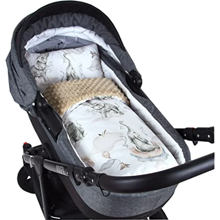 Kinderdecke BABYLUX Babydecke MINKY 2Set Kuscheldecke Decke 75 x 60cm Kinderwagen, BabyLux, MP127 - Beige + Elefanten – Bild 2