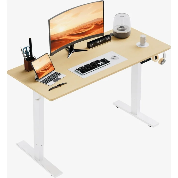 HOMAVO höhenverstellbarer Schreibtisch 60×110 cm, mit Memory- und Anti-Kollisionsfunktion, Höhe 70–117 cm, Naturholzfarbe – Bild 1