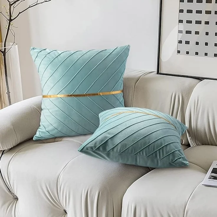 ABC Dekokissen für den Außenbereich, 45 x 45 cm, modernes Dekokissen, blaues Sofakissen, Daunen/Samt, blaues Wohnzimmer-Sofakissen, geeignet für Wohn- und Schlafzimmer, 2er-Pack. – Bild 5