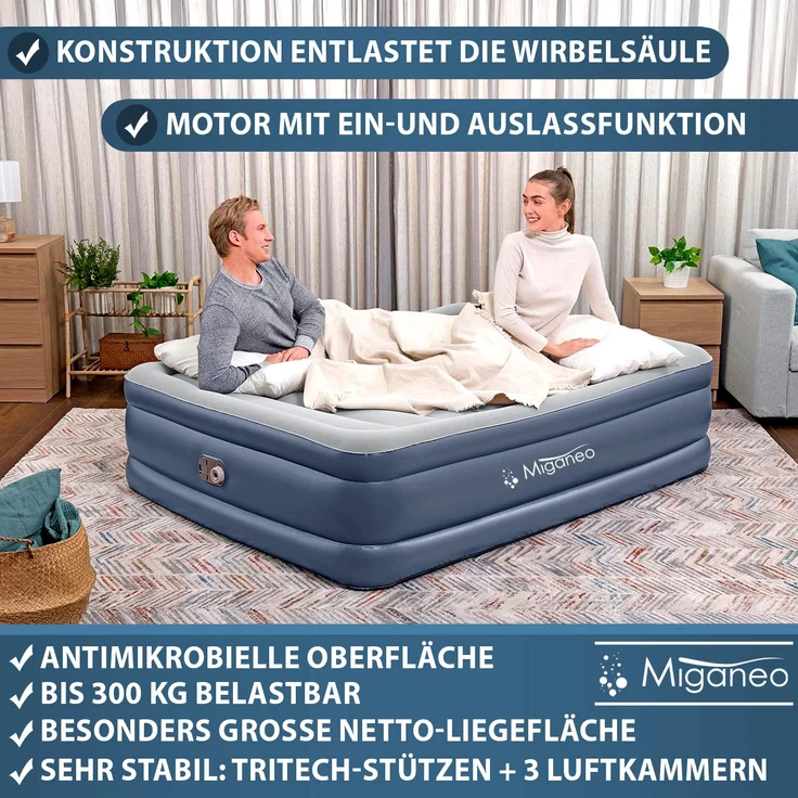 Miganeo Luftbett 203 x 152 x 51 cm Deluxe | mit integrierter Elektropumpe – Bild 2