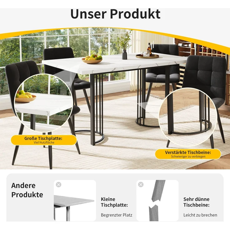 Ausziehbarer Esstisch 140–179,5 cm mit MDF-Tischplatte, stabiler Metallrahmen, erweiterbarer Tisch für 6–8 Personen, Multifunktionstisch – Bild 5