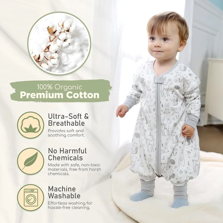 Mama Cheetah Toddler Schlafsack mit Füßen, Long Sleeve 0,5 TOG Bio-Baumwolle Baby Schlafsack mit Beinen, Wearable Decke für Wanderer w / 2-Wege-Reißverschluss, Kleinkind Decke, 6-18 M – Bild 2