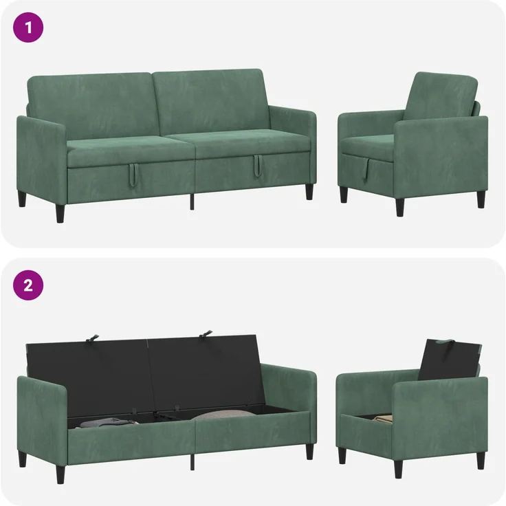 vidaXL Sofa Set mit Stauraum 2 stk. Meergrün Polyester 3429257 – Bild 7