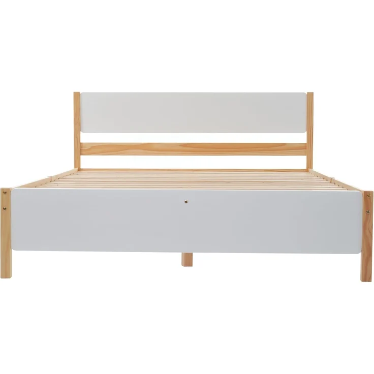 Ball & Cast Massivholzbett (140x200 cm) mit Kopf- und Fußteil aus MDF, Holzbett mit Lattenrost, ohne Matratzen, EStabil & Rauschlos, Weiß+Natur – Bild 5